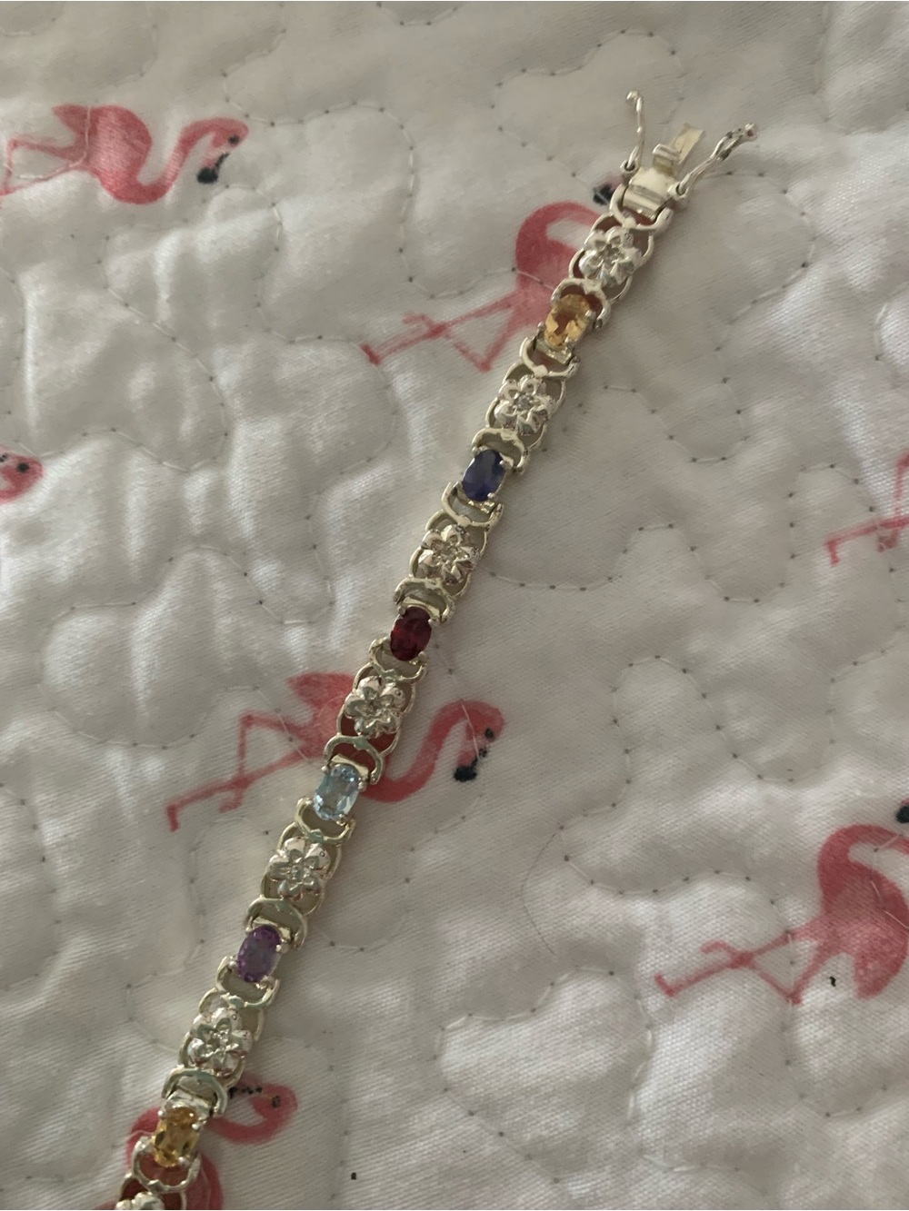Sterling Silver Multicolor Gemstone Link , And a gold tone charm bracelet